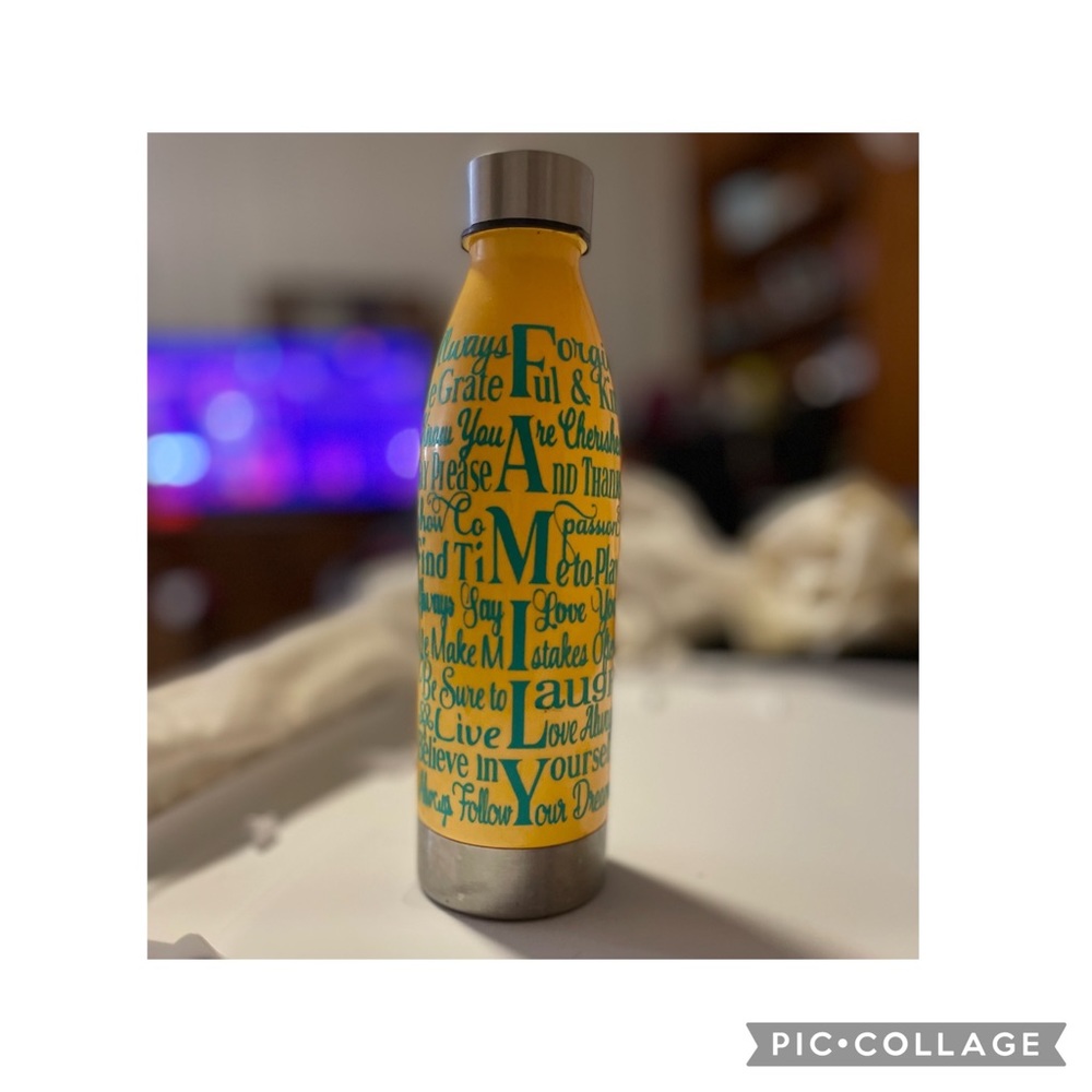“FAMILY” stay cool, water bottle; yellow